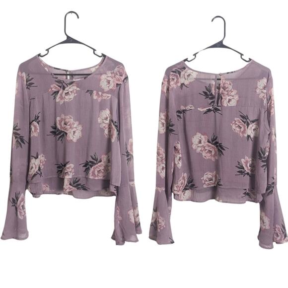 Cropped Pop-Over Boho Floral Festival Blouse with Bell Sleeves Women's Medium - Picture 7 of 7